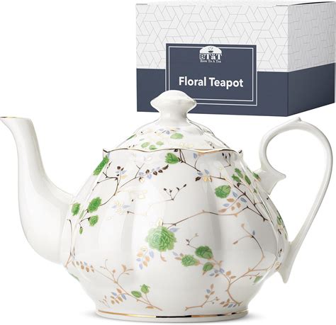 Btat Floral Tea Pot Porcelain Teapot 38 Oz Floral Teapot Bone