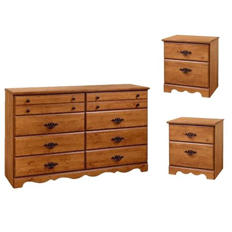 3 Piece Set with Dresser and Set of 2 Nightstand in Country Pine ...