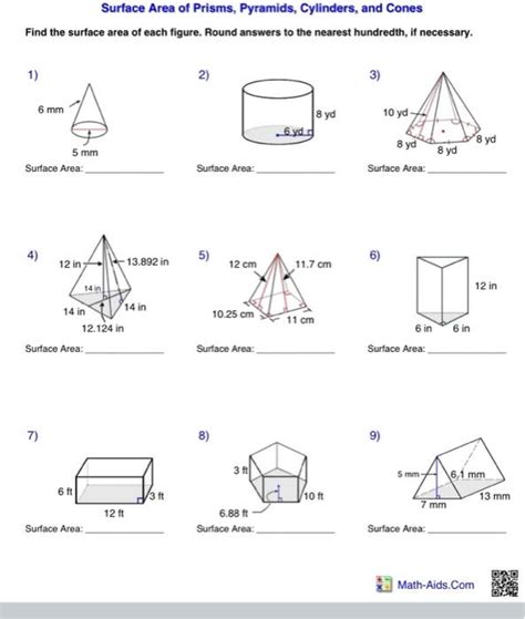 Surface Area Prisms And Cylinders Worksheet