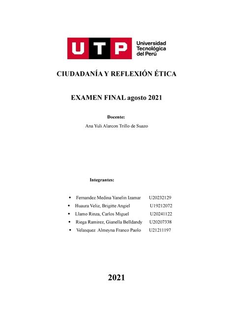 Ac S Semana Tema Examen Final Ciudadan A Y Reflexi N Tica