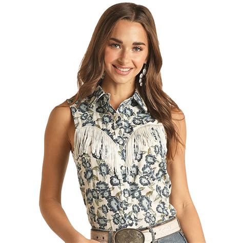 Rock And Roll Denim Retro Snap Shirt With Fringe