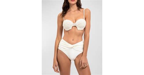 Patbo Pearl Beaded Balconette Bikini Top In White Lyst