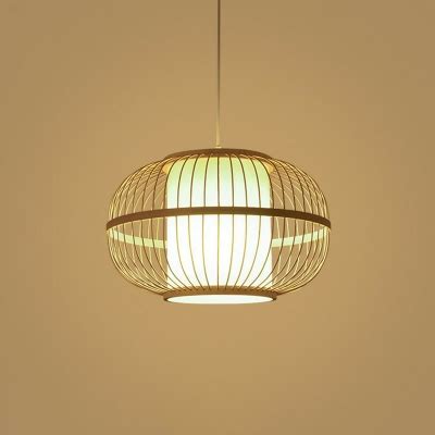 Handwoven Bamboo Suspension Light Chinese Style Light Wood Hanging