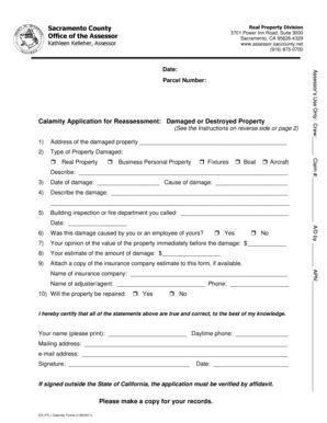 Fillable Online Assessor Saccounty Calamity Application And