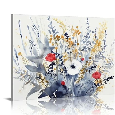 COMIO Flowers Canvas Wall Art For Living Room Wall Decor Indigo Floral