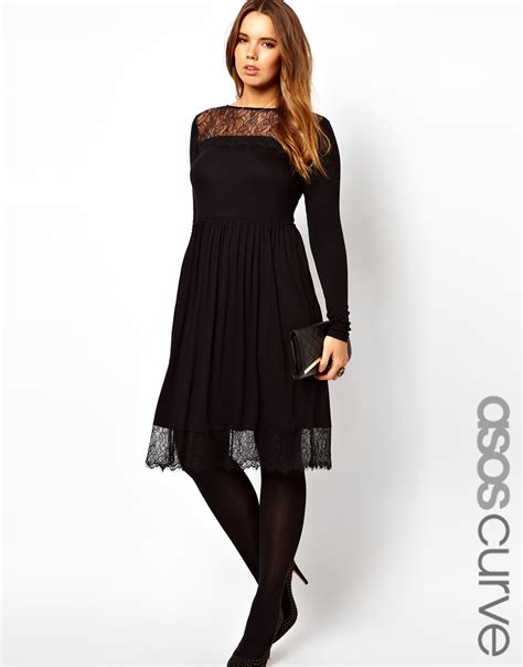 Asos Curve Skater Dress With Lace Hem In Black Lyst