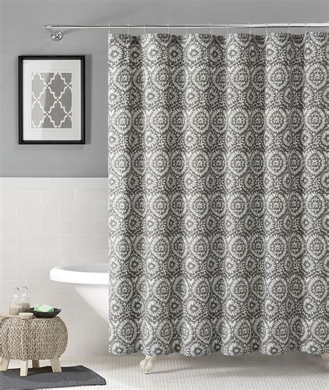 100 Cotton Fabric Shower Curtain Silver And White Floral Medallion