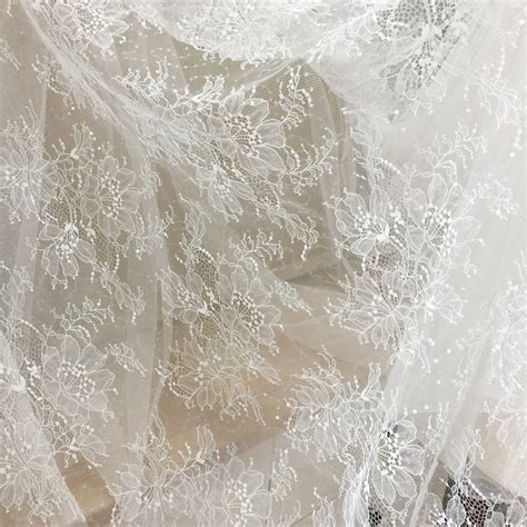 1 Yard Off White Clear Sequin Bridal Veil Lace Fabric Wedding Etsy