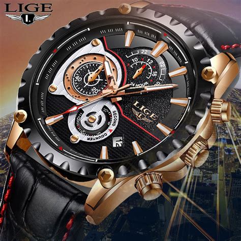 Lige Mens Watches Top Brand Luxury Quartz Gold Watch Men Casual Leather Military Waterproof