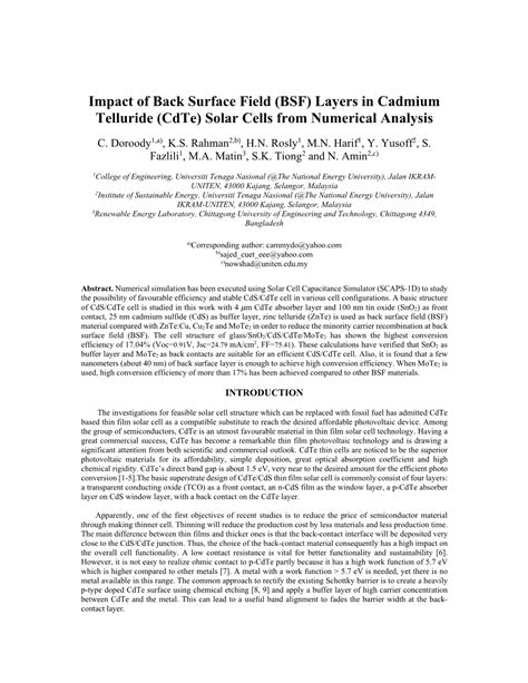 Impact Of Back Surface Field Bsf Layers In Cadmium Telluride Cdte