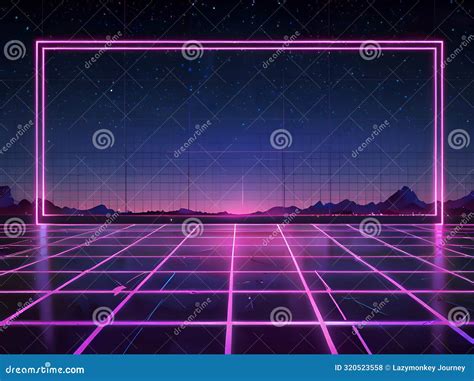 Abstract Neon Night Disco Retro Vintage Neon Grid Dance Floor Stock