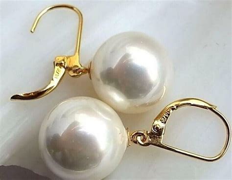 Huge Aaa Mm Natural South Sea White Shell Pearl Earrings K Gold Ebay