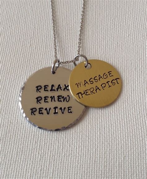 Massage Therapist Necklace Or Keyring Massage Therapy Relax Renew Revive Handstamped Or