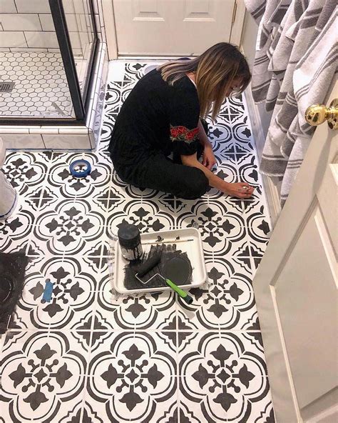 Diy Painted And Stenciled Bathroom Floor Makeover Ideas On A Budget