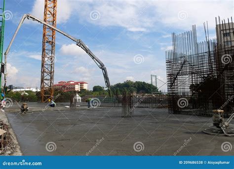 Power Float Works By Construction Workers At The Construction Site