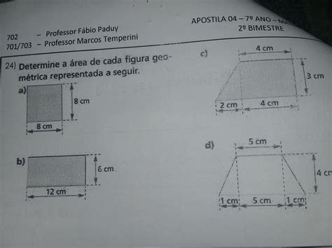 Determine A Rea De Cada Figura Geom Trica Representada A Seguir