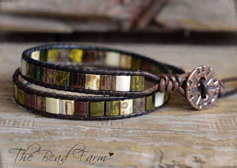 Wrap Bracelet A Double Wrap Leather Bracelet With Tile Beads Etsy