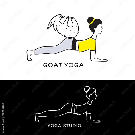 Woman Doing Goat Yoga Logo For Pilates Studio Fitness Club Or