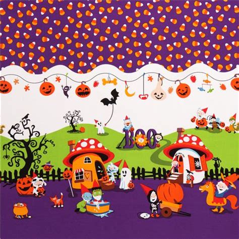 Colorful Halloween Border Fabric With Pumpkin Trick Or Treat Michael