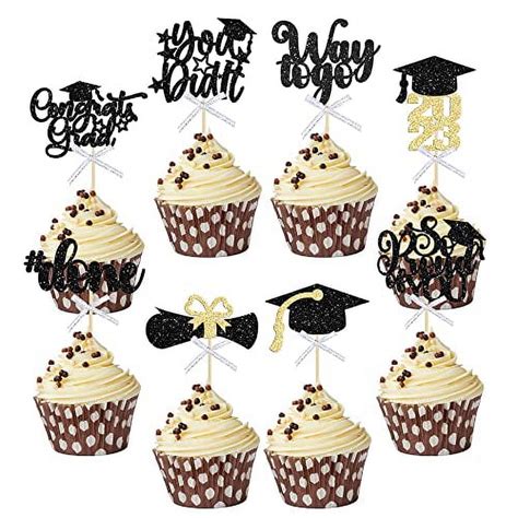 Gyufise 32Pcs 2023 Graduation Cupcake Toppers Black Glitter So Proud Of