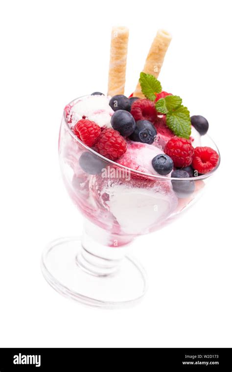 Ice Cream Sundae Single Wild Berry Ice Cream Sundae Isolated On White