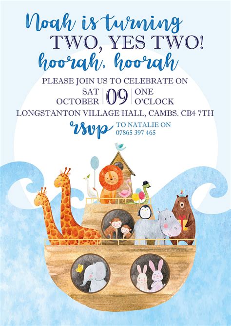 Noahs Ark Invitation Noahs Ark Party Invitations Etsy