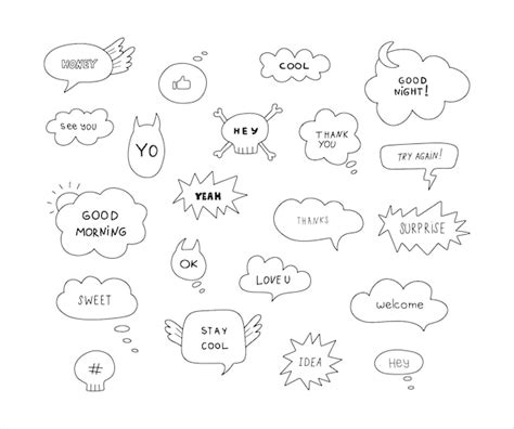 Premium Vector Cute Hand Drawn Doodle Vector Set Speech Bubbles With