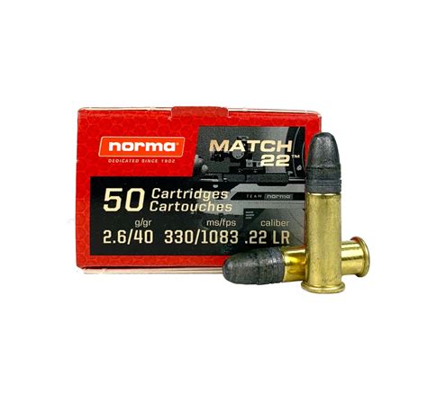 Norma Match 22 22 Long Rifle 40 Gr Lead Round Nose Box Of 50