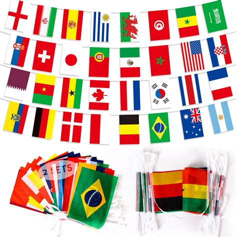 2 Pack World Cup Football 2022 Bunting World Cup Top 32 Teams Bunting