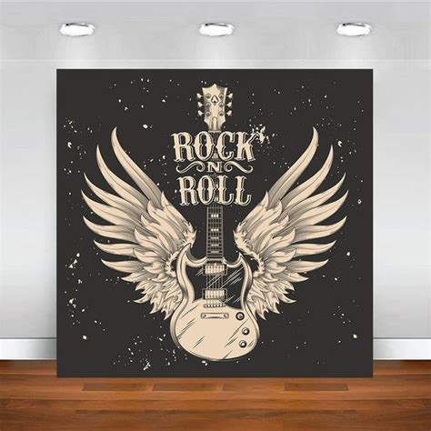 Rock N Roll Music Theme Party Backdrop Angel Wings Guitar Wall Poster Banner Birthday Decoration