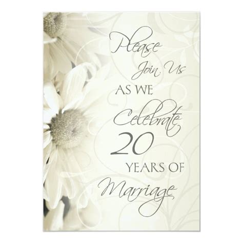 White Flowers 20th Wedding Anniversary Invitations