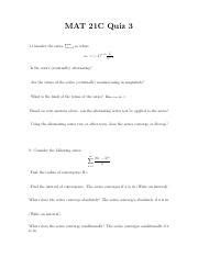 Quiz Solution Pdf Mat C Quiz Consider The Series P N An