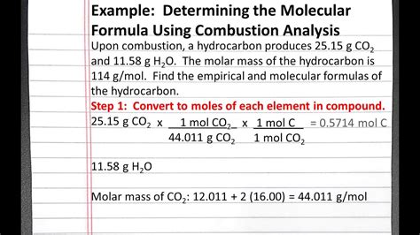 Chemistry 101 Determining Molecular Formula Using Combustion Analysis Youtube