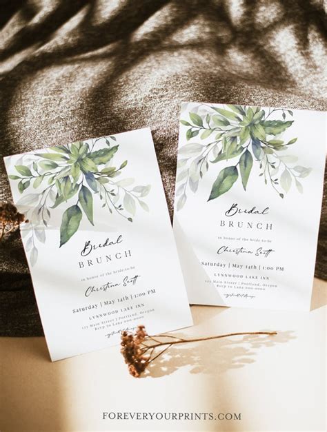 Bridesmaid Brunch Invitations Bridal Luncheon Invites Eucalyptus Shower Editable Instant