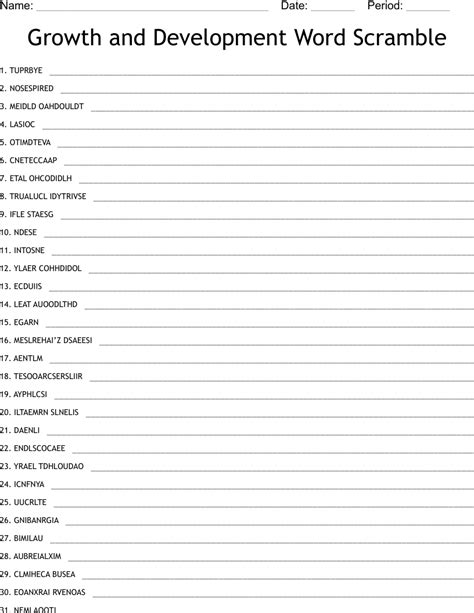 Growth And Development Word Scramble Wordmint