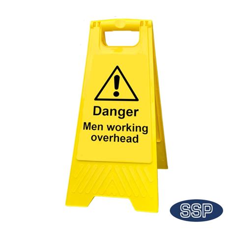 Danger Men Working Overhead Yellow Plastic Free Standing Sign 58518