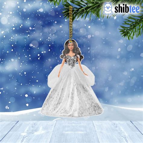 2021 Holiday Barbie Doll Brunette Curly Hair Christmas Ornament
