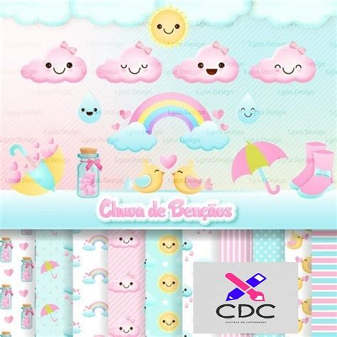 Kit Digital Papel Scrapbook Chuva De Amor 6