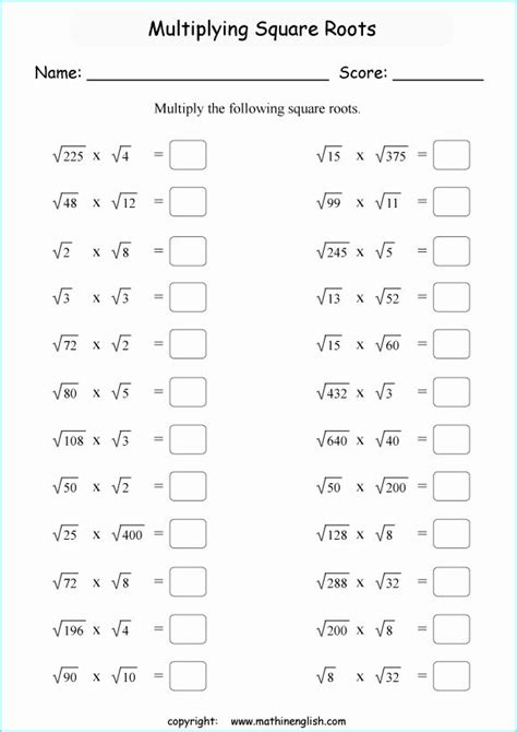 Finding Square Roots Worksheets