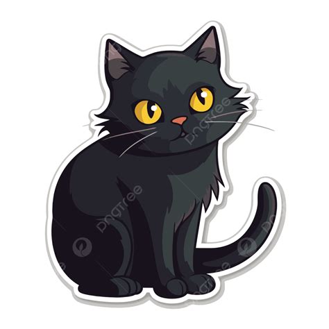 Black Cat Sticker With Yellow Eyes Clipart Vector Sticker Design With Cartoon Black Cat