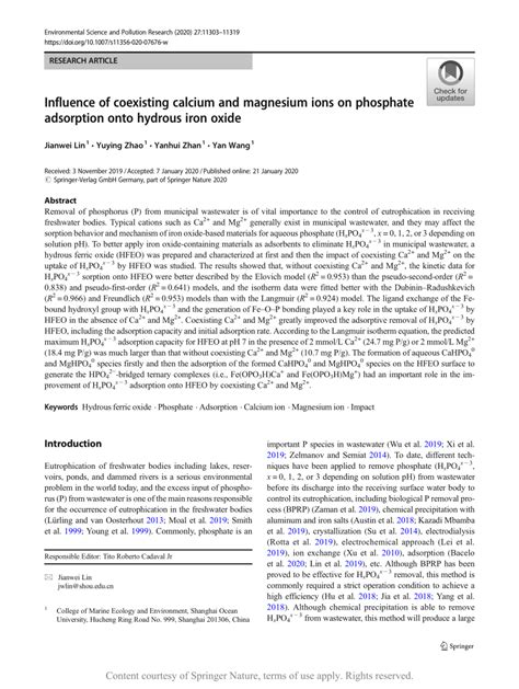 Influence Of Coexisting Calcium And Magnesium Ions On Phosphate