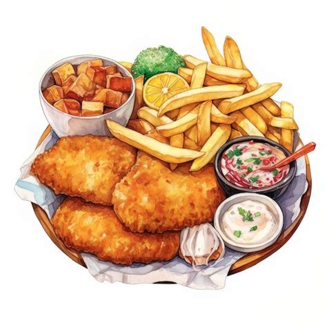 Premium AI Image | A drawing of a plate of fish and chips