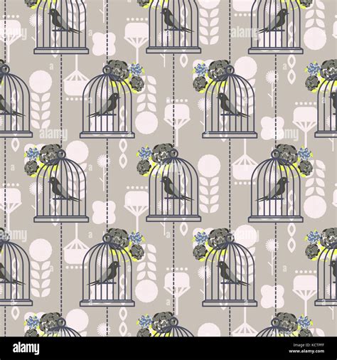 Bird Cage Romantic Seamless Vector Pattern Wallpaper Stock Vector Image