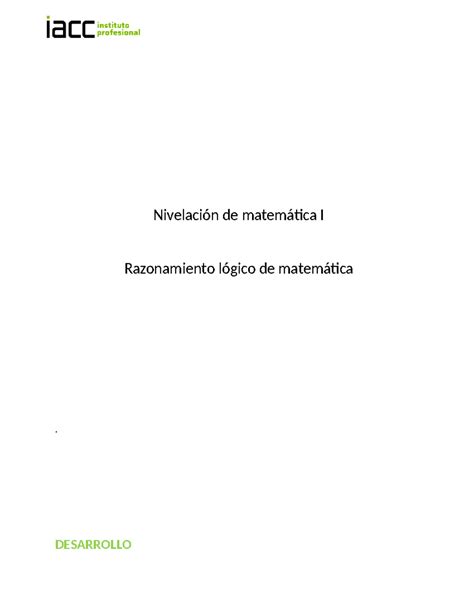 Matematicas semana 2 Nivelación de matemática I Razonamiento lógico