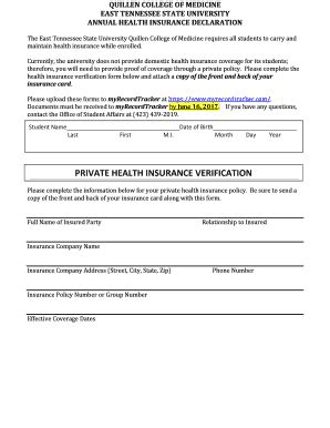 Fillable Online Etsu ANNUAL HEALTH INSURANCE DECLARATION Etsu Fax