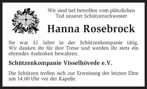 Traueranzeigen Von Hanna Rosebrock Trauer Kreiszeitung De