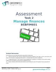 Assessment Task Bsbfim Docx Assessment Task Manage Finances