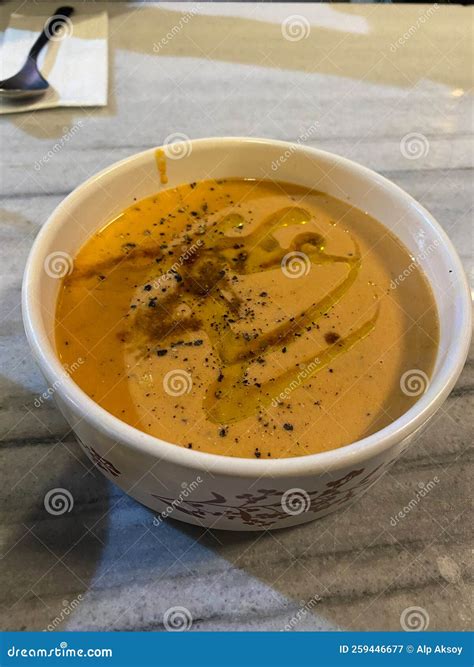 Gazpacho Cold Soup Served At Local Restaurant Stock Image Image Of