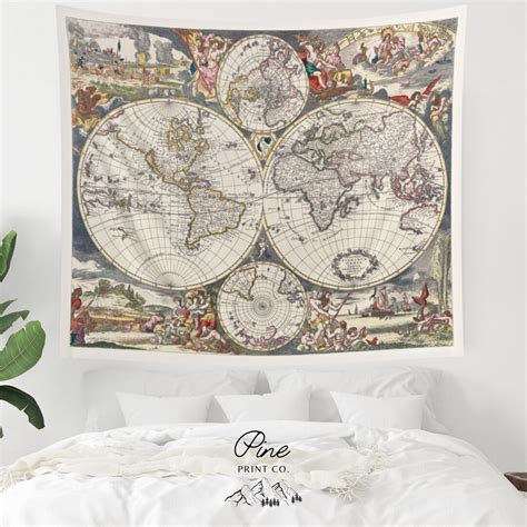 World Map Map Tapestry World Tapestry Vintage Tapestry Map - Etsy