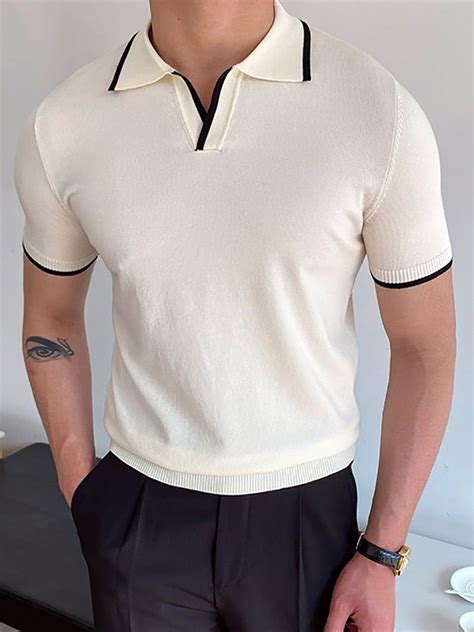 Summer Men Fashion Polo Shirts Short Sleeve Turn Down Collar Patchwork